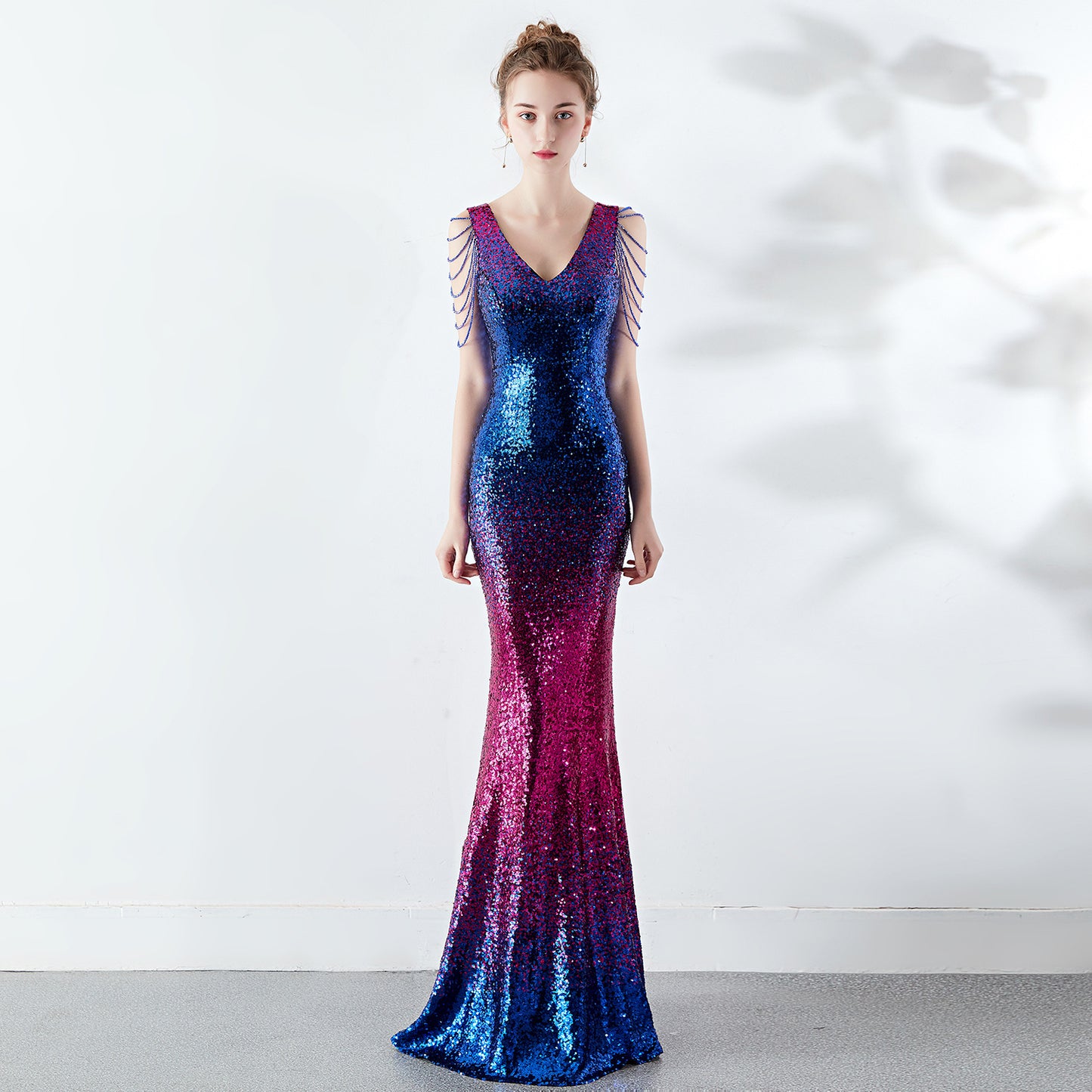 The Gradient Color Crystal Drill Chain Gown
