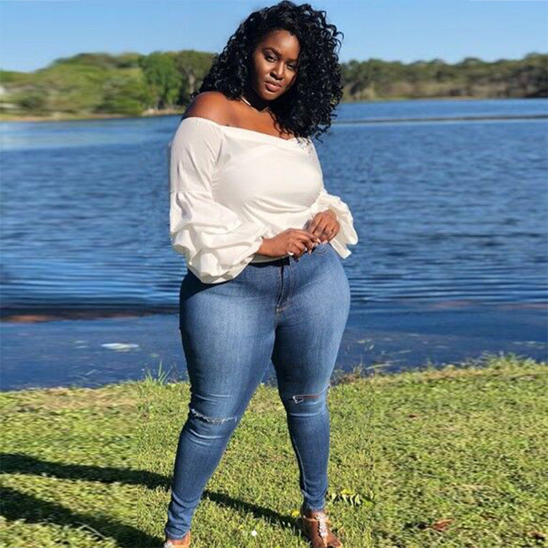 The Lantern Sleeve Short off-Shoulder plus Size