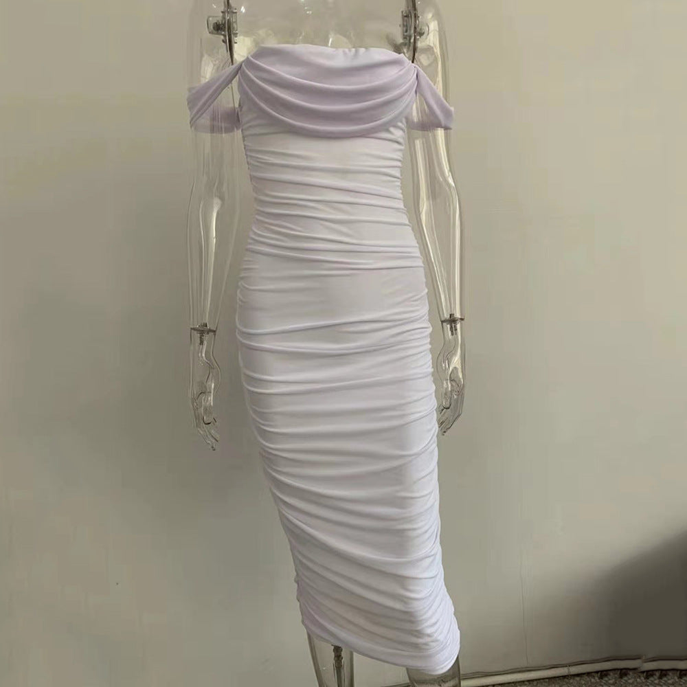 The Samira Mesh Pleated off-Shoulder Dress