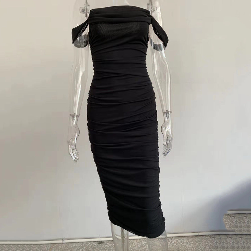 The Samira Mesh Pleated off-Shoulder Dress