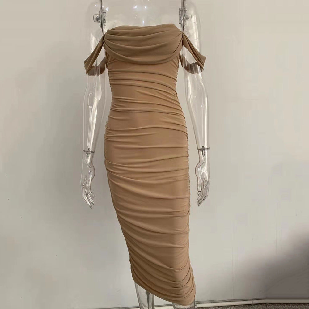 The Samira Mesh Pleated off-Shoulder Dress