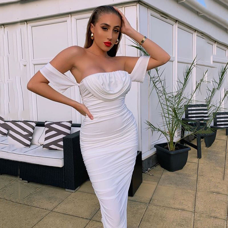 The Samira Mesh Pleated off-Shoulder Dress