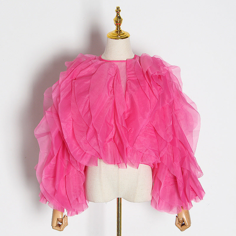 The Fungus Edge round Collar Gauze Slim Blouse