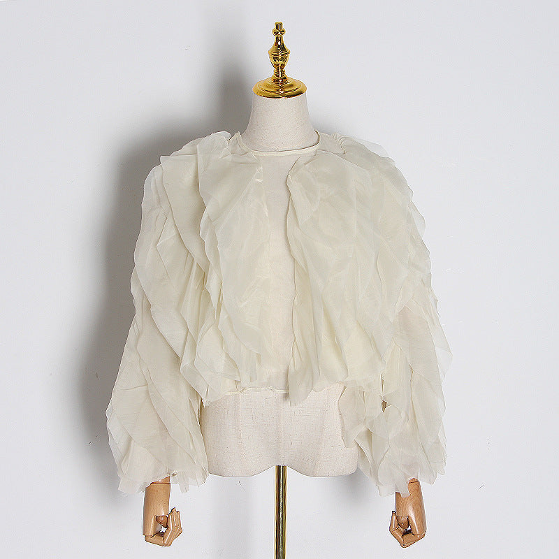 The Fungus Edge round Collar Gauze Slim Blouse