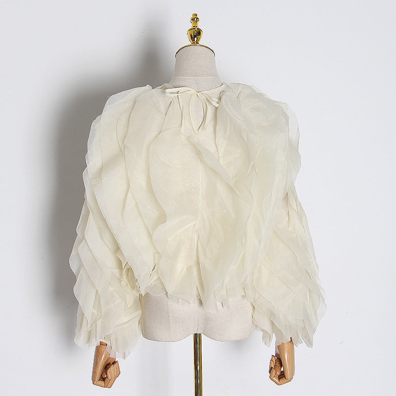 The Fungus Edge round Collar Gauze Slim Blouse