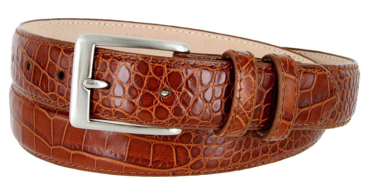 The Genuine Italian Calfskin Alligator Embossed Leather Dress Belt