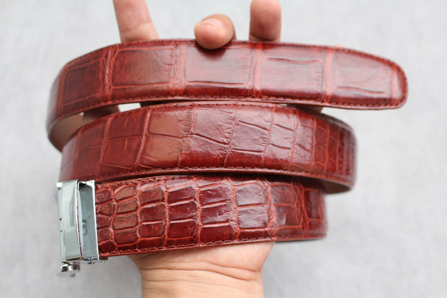 Cognac Crocodile Leather Belt