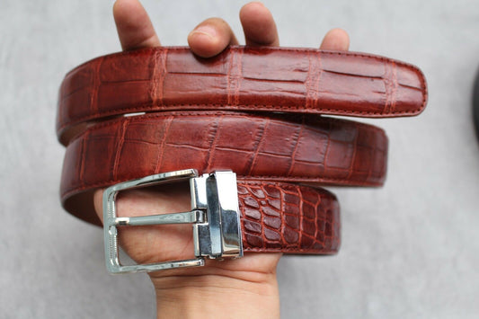 Cognac Crocodile Leather Belt
