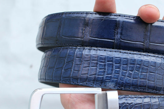 Navy Crocodile Leather Belt