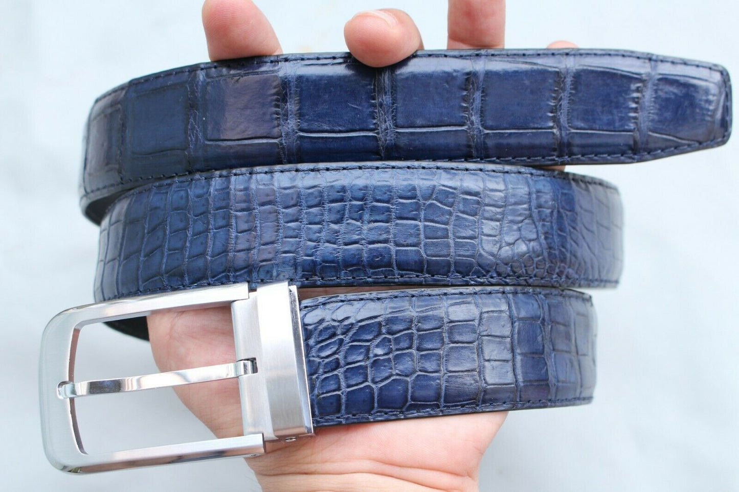 Navy Crocodile Leather Belt