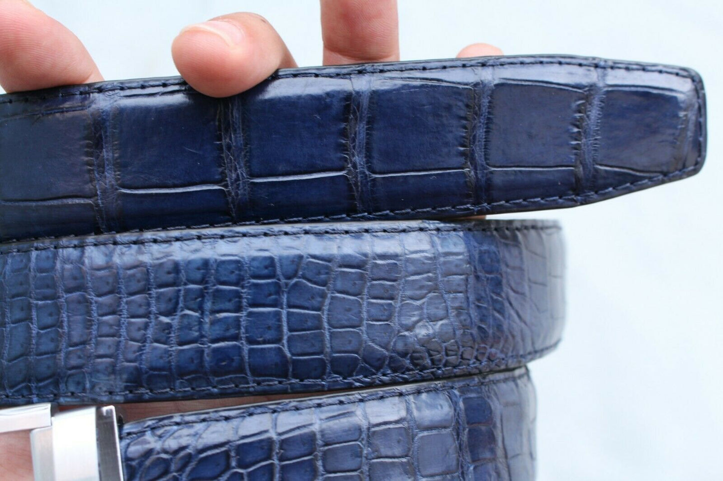 Navy Crocodile Leather Belt