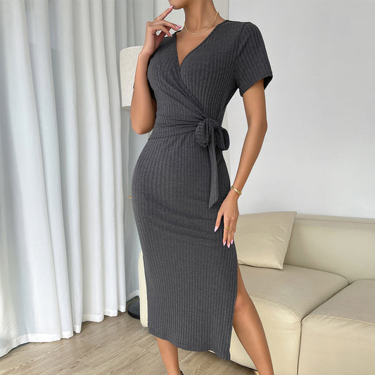 The Knitted Slit One-Step Dress