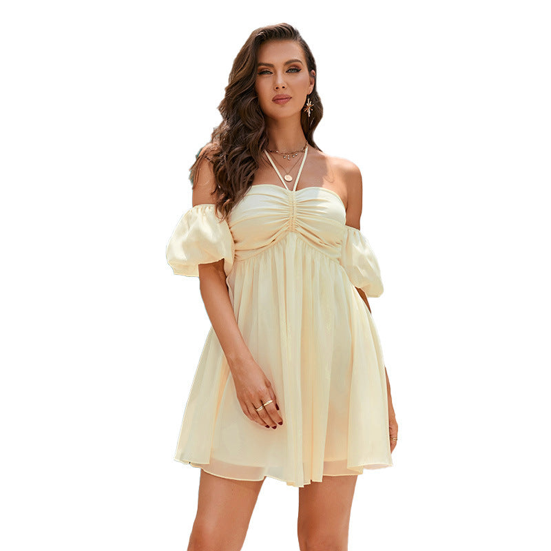 The Starlett Chiffon Halter Off-Shoulder Dress