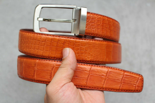 Orange Crocodile Leather Belt