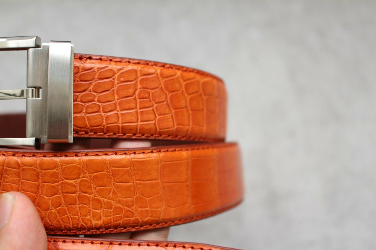 Orange Crocodile Leather Belt