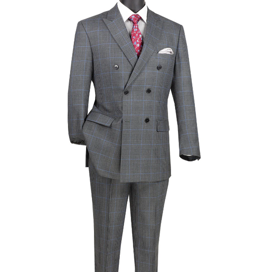 Charcoal Double Breasted 2 Piece Suit Regular Fit Tone on Tone Windowpane