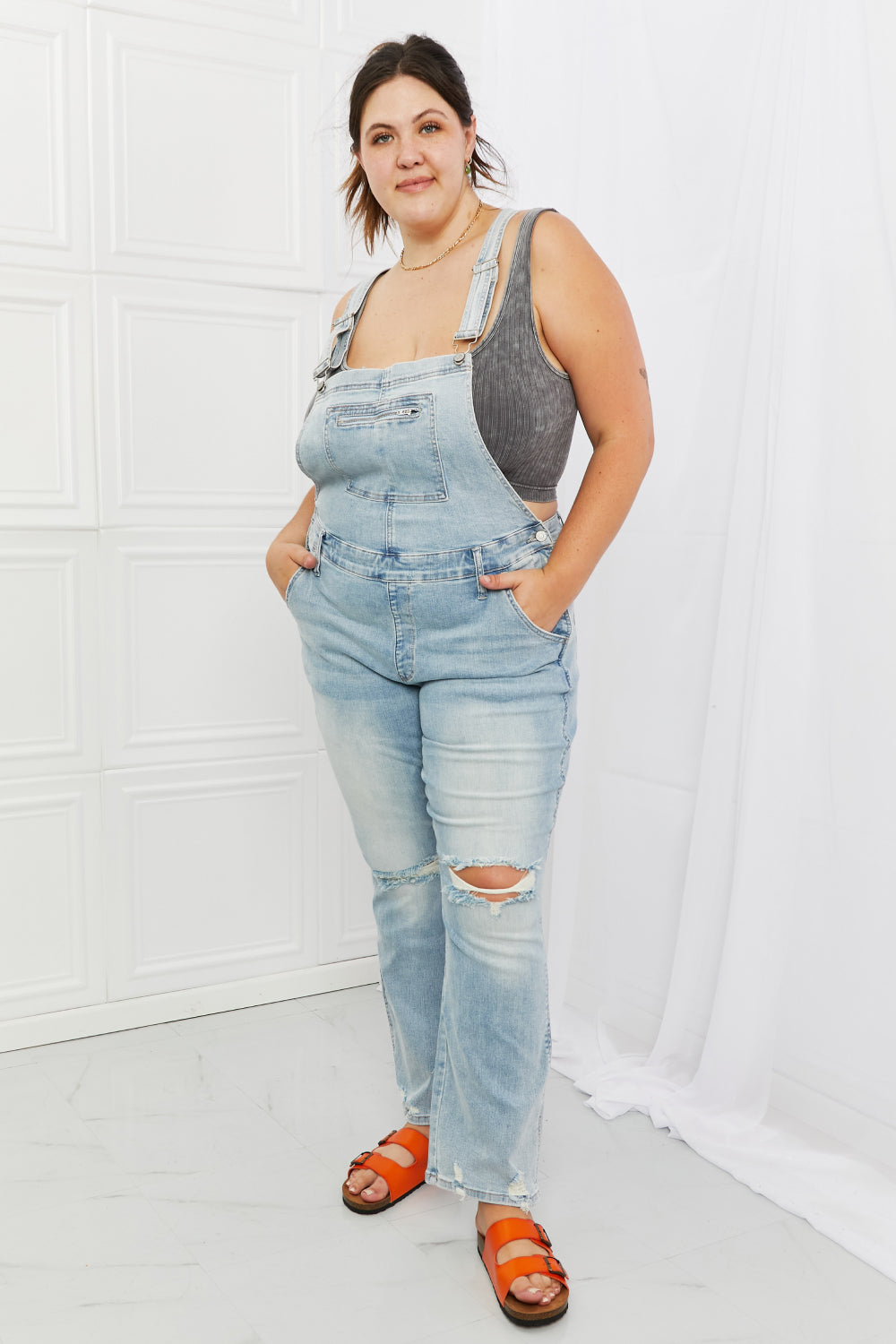 Distressed Straight Leg Overalls